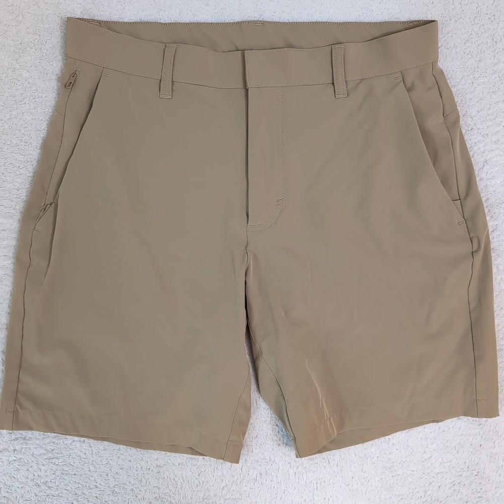 Fabletics Shorts Men 30x8" Brown Chino Commission Athleisure Performance Zips